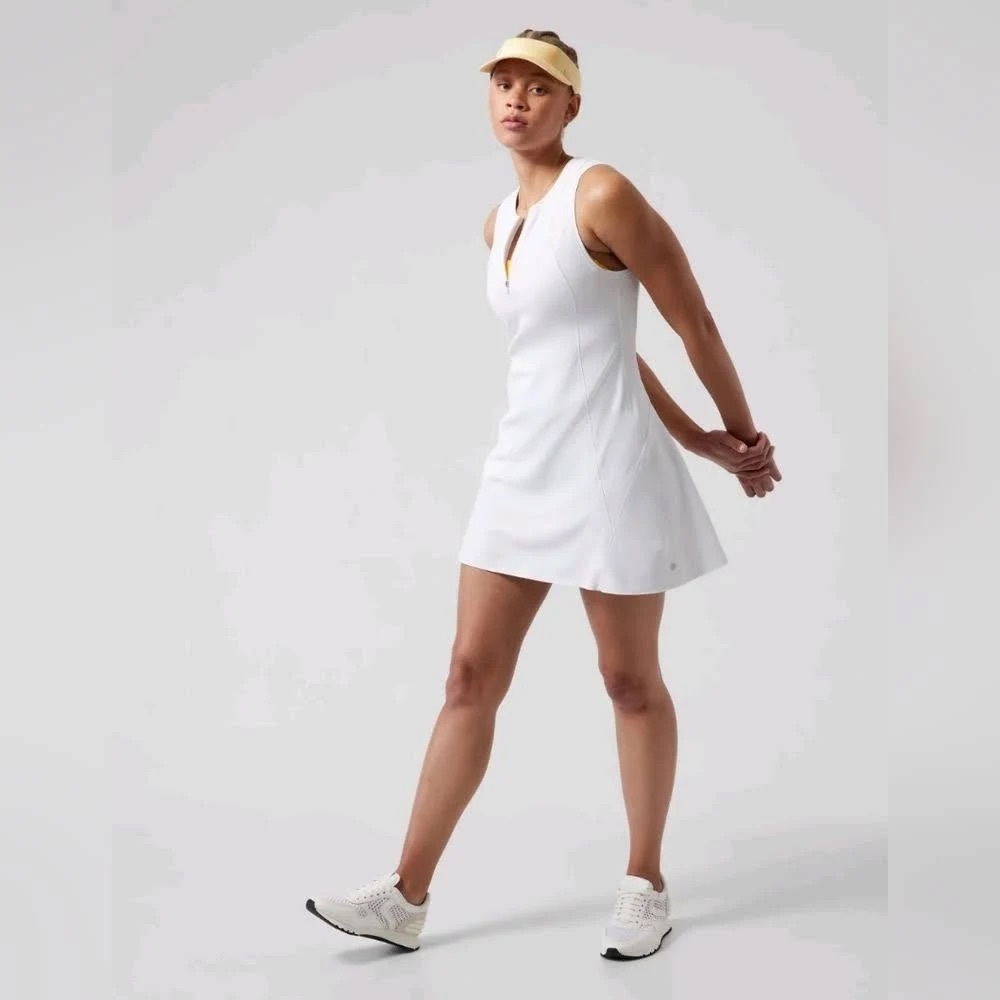 Athleta White Zip-Front Sleeveless Dress